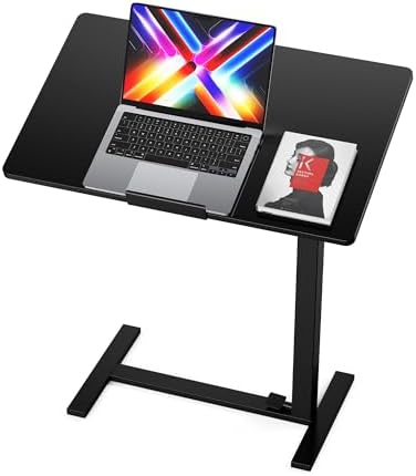 Mobile Standing Desk Adjustable Overbed Table, Pneumatic Height Adjustable Rolling Laptop Desk with Hidden Wheels, 0-180°Tilt Top Rolling Computer Cart Foldable for Home Office, Craft & Study, Black by SimpleDeluxe