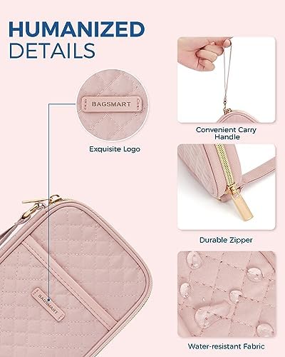 BAGSMART Cord Organizer Travel Cable Organizer Bag Tech Electronic Organizer Travel Case, Travel Essentials for Charger, Cable, Phone, Flash drive, Single Layer - Pink - Image 5