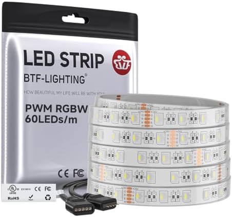 BTF-LIGHTING RGBW LED Strip Cool White 16.4ft 60LED DC24V UL Listed IP67 by BTF-LIGHTING