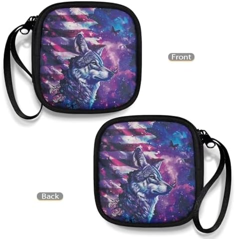 American Flag Wolf Earbuds Case Portable Earbuds Carrying Case, Portable Earphone Case Phone Accessories Organizer with Handle for SD Card, USB Charging Cable - Image 4