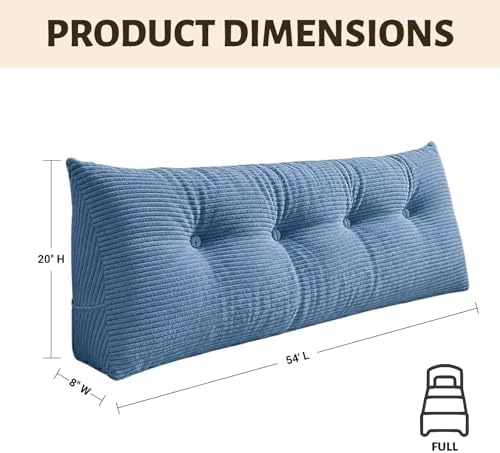 Wedge Reading Pillow Headboard Full Size, Headboard Bolster Pillow for Bed, Triangular Backrest Cushion with Removable Corduroy Cover, Blue - Image 2