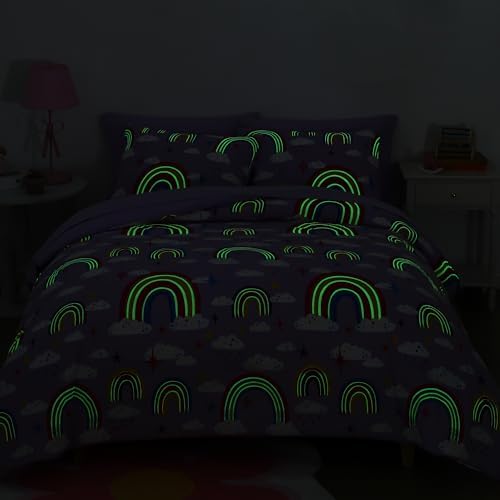 Girls Full Size Bedding Sets - 7 Pieces Purple Rainbow Full Comforter Set - Image 3