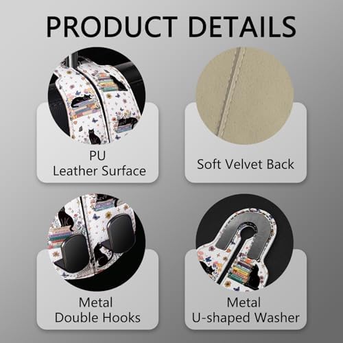 Blusabaca 2PCS Car Seat Headrest Hooks, Purses Bags Holder, Book Lover Cat - Image 4