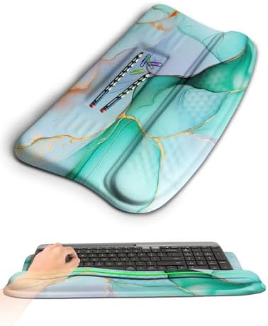 Ergonomic Wave Wrist Rest with Keyboard Stand, Cushioned Palm Rest, Comfortable Integrated Memory Foam for Natural Typing and Relieve Wrist Pain, Green Gold Marble by KUOSGM