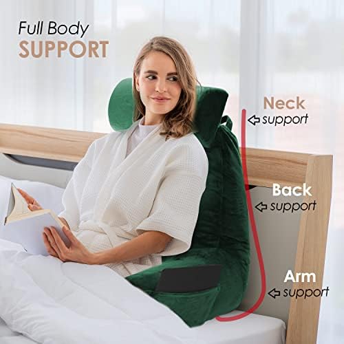 Nestl Reading Pillow with Portable Laptop Lap Desk - Shredded Memory Foam Back Support Pillow for Sitting Up in Bed and Couch Rest Pillows with Arms, Bed Tray Table with Foldable Legs, Dark Green - Image 7