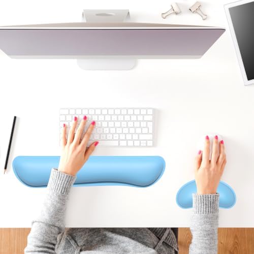 Dapesuom Keyboard Wrist Rest Set, Cute PU Leather Wrist Cushion for Computer Keyboard and Mousepad, Memory Foam Mouse Pad Rests Support with Non-Slip Base for Typing Pain Relief, Laptop, Sky Blue - Image 7