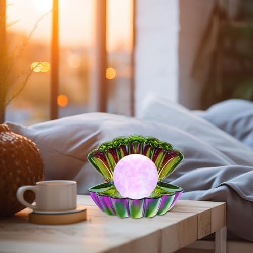 LKUA Shell Pearl Beach Themed Night Light, RGB 8 Colors Changing Mood Shell Pearl Lamps, Bedside LED Clamshell Portable Night Lights for Bar (Electroplating Colorful) - Image 5