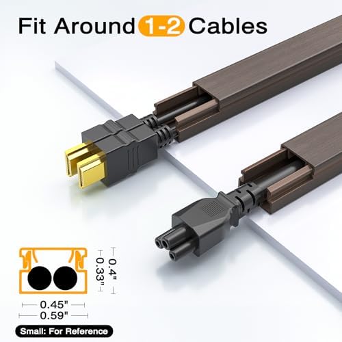 Delamu 157in Cord Covers for Wires on Wall, One-Cord Cord Hider, TV Cord Hider for Wall Mounted TV, Wire Hider Wire Covers for Cords on Wall, Cable Management for Home & Office, W0.55 H0.4in, DarkWood - Image 4