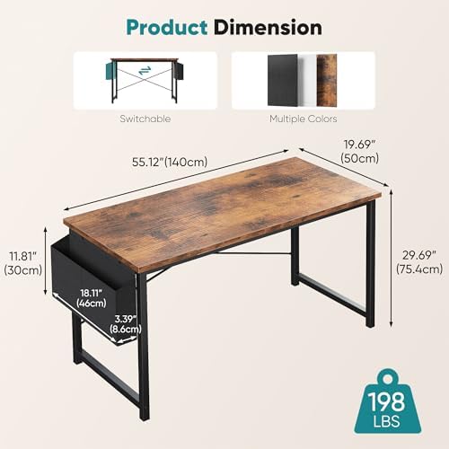 OLIXIS Computer Desk, 55 Inch Gaming Desks for Home Office Small Spaces - Image 3