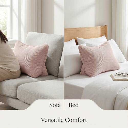 Pat. Pend. Corduroy Back Support Pillow for Sitting, Ideal for Expecting Moms, Low Back Cushion for Bed Sitting, Reading & Relaxing, Ergonomic Triangle Backrest, Washable Cover, Pink - Image 6