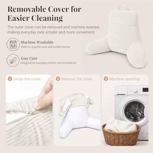 Reading Pillow with Arms for Bed Sitting Up, 18 Inch, Beige - Image 6