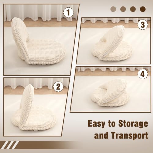 Corn Kernel Corduroy 5-Position Foldable Floor Chair for with Adjustable Back Great for Gaming Reading Meditating (Beige) - Image 4