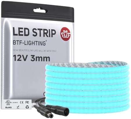 BTF-LIGHTING UL Listed Ice Blue Color 3mm Width FCOB COB LED Strip Light by BTF-LIGHTING