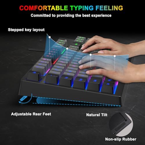 BlueFinger RGB 87 Keys Gaming Keyboard and Backlit Mouse Combo, USB Wired Rainbow Keyboard, Gaming Keyboard Set for Laptop PC Computer Game and Work(Black & Gray) - Image 3