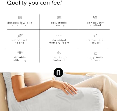 Nestl Reading Pillow for Bed, Back Pillow for Sitting Up in Bed, White | 22” Backrest Pillow Includes Neck & Lumber Pillow, Adjustable Shredded Memory Foam Fill, OEKO-TEX, Dorm Essentials for Adults - Image 6