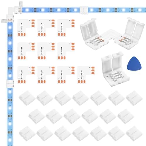 10Packs 3-Pin L Shape RGB LED Light Strip Connectors 8mm Unwired Gapless Solderless Adapter Terminal Extension by WENHSIN