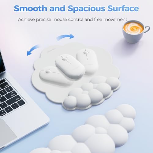 TECKNET Cloud Mouse Pad with Wrist Rest, Ergonomic Cloud Wrist Rest with Non-Slip Base, PU Leather Memory Foam Mouse Pad Wrist Support for Keyboard and Mouse, Pain Relief for Typing, Gaming, White - Image 5