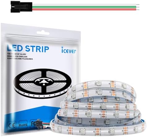 WS2812B LED Strip Lights, 16.4FT 5V, White PCB IP65, 150 LEDs by icever