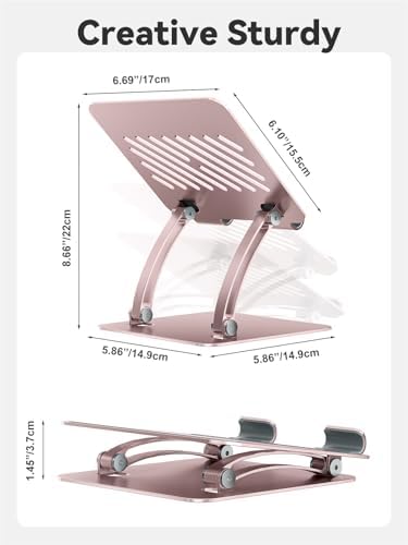 tounee Tablet Holder Stand, Dual Rod Adjustable Aluminum Desktop Stand, Compatible with 4.7-16.9" iPads, Surface Tablets, Portable Monitor, Kindle and More (Rose Gold) - Image 6