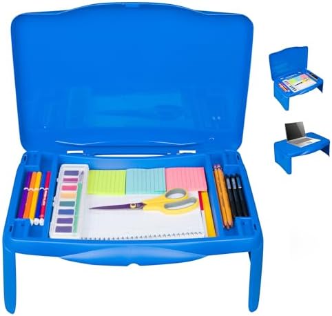 Folding Lap Desk - Foldable Table for Work, Study, Gaming, Arts, Crafts, School - Collapsible Laptop Tray with Storage Compartment - Portable Writing Station for Kids, Adults (Blue) by Unknown