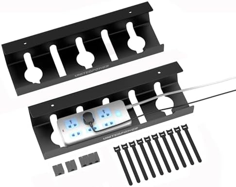 UNITEDPOWER Cable Management Tray, 2-Pack Metal Power Strip Holder for Under Desk Wire Cord Organizer, Office/Home，Black by UNITEDTOOLSUNITEDPOWER
