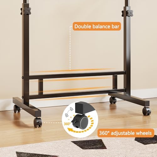 Laptop Table Mobile Adjustable Height Portable Desk Notebook Swivel PC Computer Rolling Desk with Wheels, Laptop Stand for Couch Bedside Hospital Bed Table (Black Table) - Image 4