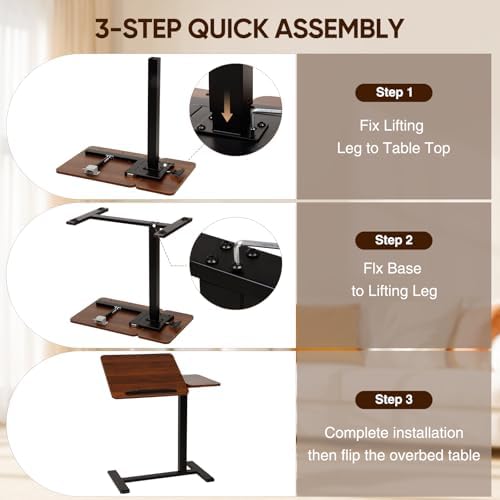 Adjustable Overbed Table with Wheels, Rolling Laptop Table for Bed & Sofa - Image 6