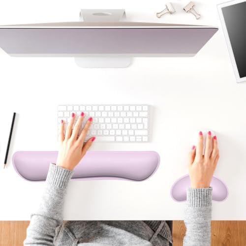 Dapesuom Keyboard Wrist Rest Set, Cute PU Leather Wrist Cushion for Computer Keyboard and Mousepad, Memory Foam Mouse Pad Rests Support with Non-Slip Base for Typing Pain Relief, Laptop, Queen Pink - Image 7