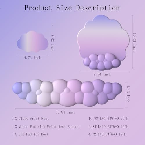 Cloud Keyboard Wrist Rest Purple Mouse Pad with Wrist Rest for Computer Keyboard and Mouse Pad Set Memory Foam PU Base Cute Ergonomic Wrist Pad Support for Gaming Desk Laptop Home Office Pain Relief - Image 2