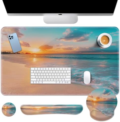 Arttown Keyboard Mouse Pad Set, 4 in 1 Desk Mat Set Ocean Beach by Arttown