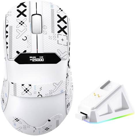 MAGIC-REFINER R1 Wireless Gaming Mouse with RGB Charging Dock,65g Ultra Lightweight,PixArt PAW 3311 Sensor DPI 24K,LCD Display & Smart Sleep,500mAh,Tape,Programmable Mice for Mac PC Gamer(White) by MAGIC-REFINER