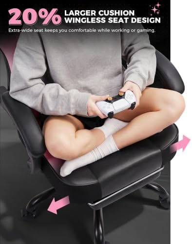GTPLAYER Big and Tall Gaming Chair with Footrest, Ergonomic Office Desk Chair with 4.4in Thick Cushion and Wide Wingless Seat, Comfortable Leather Computer Chair, Predator Series, Pink Gradient - Image 5