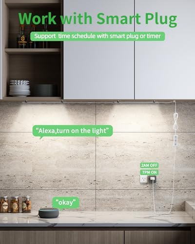 Plug-in Under Cabinet Lighting, Dimmable Under Counter Lights for Kitchen, 2pcs 12 Inch, Natural White 4500K Linkable Wired Closet Light, Indoor USB Led Lights Bar for Desk,Sink,Workbench - Image 3