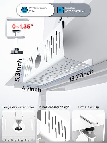 NODOCA No Drill Under Desk Cable Management Tray, 14'' Wire Management, Punch-Free Clamp on, Metal Cable Tray, Wire Organizer, Under Desk Basket for Office and Home, White - Image 4