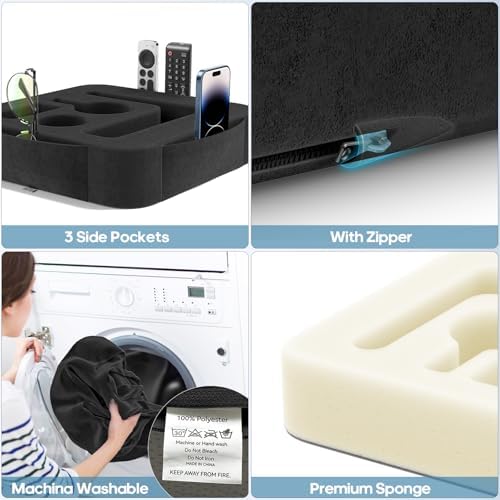 Couch Cup Holder Pillow, Sofa and Bed Caddy for iPad, Kindle, Switch, Game Controller, Remotes, Phones, Small-Sized Cup and Drink Holder for Couch, Bed, Desk, Car, Beach, Bathroom Cup Holder, Black - Image 6