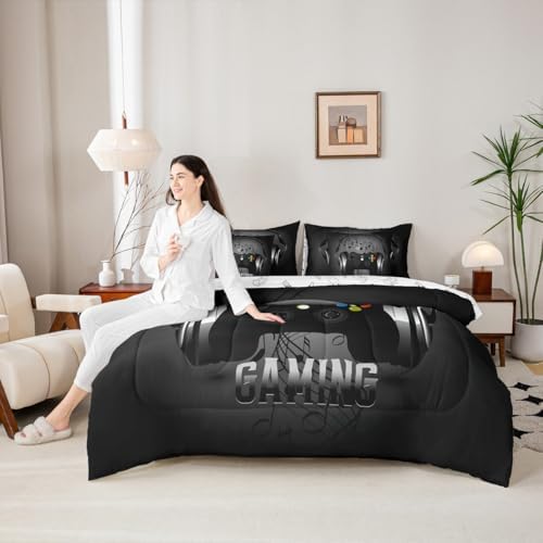 Feelyou Gaming Comforter Set with Sheets Headphones Game Controller 7 Piece Bedding Set Twin Size Black Grey Video Game Decor Music Melody Bed Set Gamer Bed in a Bag for Boys Teens Soft - Image 6