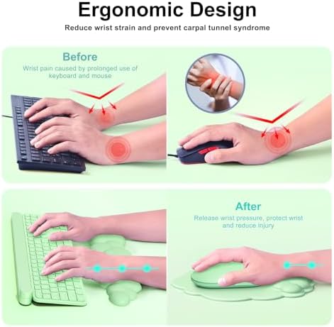 MOKURU Cloud Mouse Pad with Wrist Rest, Cloud Keyboard Wrist Rest, Mouse Pad Wrist Support, Ergonomic Keyboard Mouse Wrist Support (Green) - Image 3
