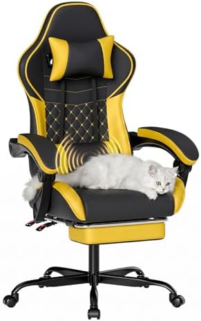 Ergonomic Video Gaming Chair Blackyellow | Massage Lumbar Support, 90°-135° Reclining with Footrest, Adjustable Height 360° Swivel PU Leather Office Chair for Adults by Unknown