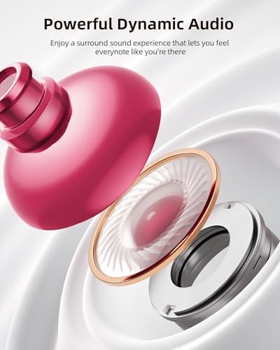 PocBuds Bluetooth Headphones Wireless Earbuds 80hrs Playtime Wireless Charging Case Digital Display Sport Ear Buds with Earhook Deep Bass IPX7 Waterproof Over-Ear Earphones for Phone Laptop Rose Gold - Image 5