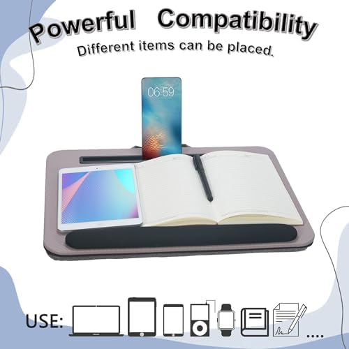 Portable Laptop Desk Fits Up to 16“ Laptops, with Tablet Slot, Built-in Cushion, Great for Home & Office,Lap Desk for Laptop,Lap Desk with Cushion (Grey Violet with Wrist Rest, Medium) - Image 6