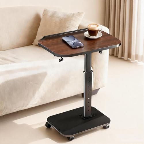 C Table End Table Adjustable Height, Rolling TV Tray Table for Small Spaces 180° Flip-Over Panel Design & 360° Swivel Casters, C Shaped Side Tables for Couch for Living Room, Bedroom, Bed, Sofa, Snack by Lubeau