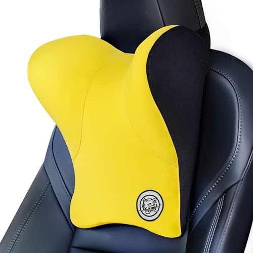Car Neck Pillow for Driving Seat, Soft Memory Foam Headrest Pillow with Adjustable Strap and Removable Cover, Ergonomic Neck Support for Car, Office Chair, Gaming Chair – Yellow by TKLoop