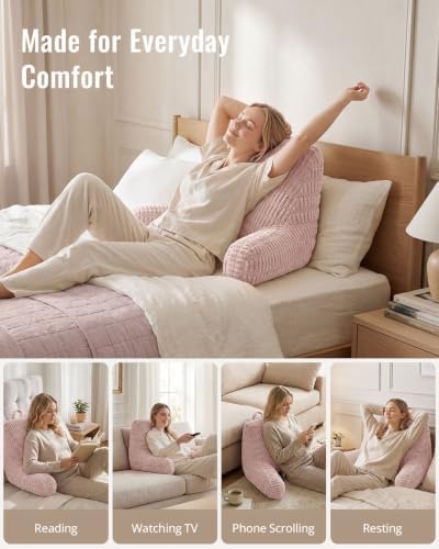 Blissful Diary Reading Pillow, Backrest Pillow with Shredded Memory Foam for Adult & Children, Designed for Bed and Couch Sitting Up, Includes Arms, Pockets and Washable Cover, Pale Pink - Image 7