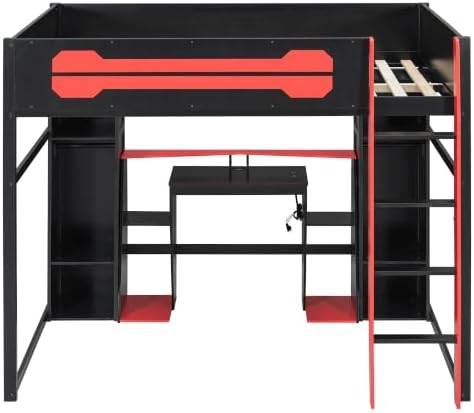 Merax Full Size Gaming Loft Bed with Desk and Built-in Wardrobe & Cabinets - Image 4