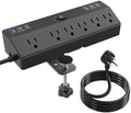 Desk Clamp Power Strip 6FT with 40W USB C Ports, JXGUCAT Flat Plug Desk Mount Power Strip Surge Protector, Removable Extension Cord with 2 USB-C Ports 6 Outlets, Fits 1.8" Tabletop Edge, Black by JXGUCATpowerstrip