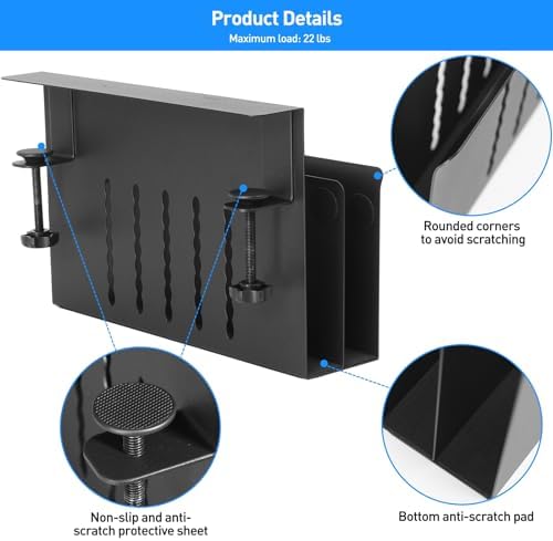 MAXECHO Desk Side Storage, Under Desk Laptop Mount, Table Side Hanging File Organizer, No Drill Clamp On Cable Management Tray, Laptop Holder with Magnetic Pen Holder for Office and Home, Load 22 Lbs - Image 4