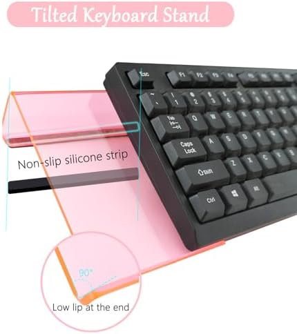 Acrylic Computer Keyboard Stand with Gel Cloud Wrist Rest Keyboard Riser with Comfortable Clear Silicone Mouse Wrist Pad Ergonomic Tilted Transparent Keyboard Holder for Desktop Office Hot Pink - Image 5
