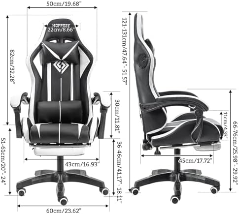 HOFFREE RGB Gaming Chair with Speakers Massage LED Lights Game Chair-White | Bluetooth Computer Gaming Chair with Footrest Video Game Chair for Adults Ergonomic High Back Gamer Chair with Lumbar Support - Image 2