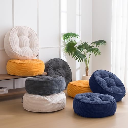 HIGOGOGO 8" Extra Thick Floor Pillow Cushion for Adults, Meditation Cushion Pillow, Large Round Floor Sitting, Tufted Corduroy Cover, for Tatami Living Room or Yoga, 22x22 Inch, 2Pack, Navy - Image 6