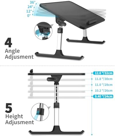 SAIJI PU Leather Laptop Bed Tray Table, Adjustable Laptop Stand with Removable Stopper, Portable Lap Desks with Foldable Legs, Notebook Stand Breakfast Reading Desk for Sofa Couch(Large, Black) - Image 4